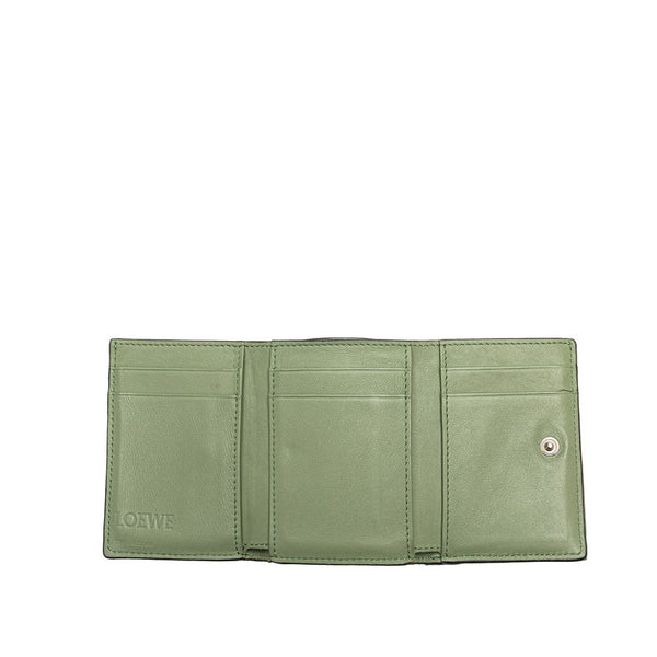 ロエベ アナグラム トライフォールド 三つ折り財布 グリーン カーフ レザー レディース LOEWE 【中古】