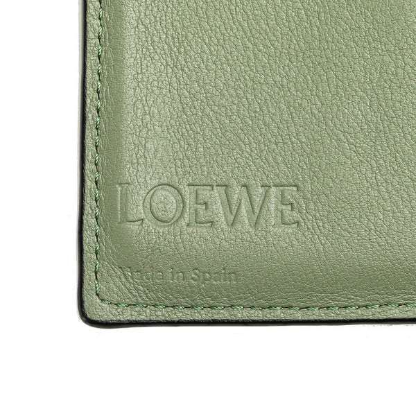 ロエベ アナグラム トライフォールド 三つ折り財布 グリーン カーフ レザー レディース LOEWE 【中古】