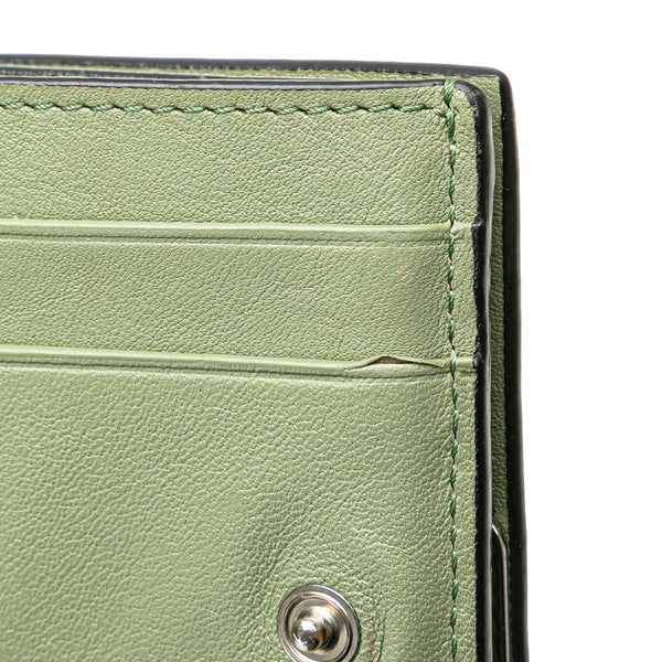 ロエベ アナグラム トライフォールド 三つ折り財布 グリーン カーフ レザー レディース LOEWE 【中古】