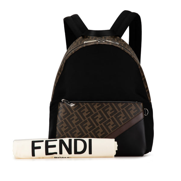 フェンディ ズッカ リュック バックパック 7VZ042 ブラック ブラウン ナイロン PVC レザー メンズ FENDI 【中古】