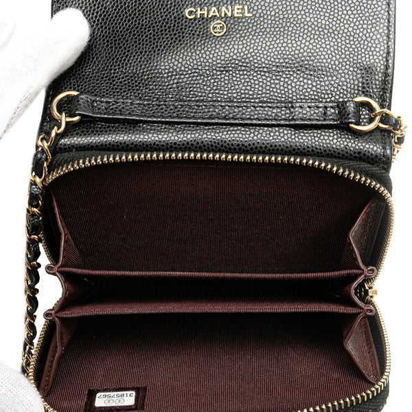 シャネル マトラッセ ココマーク 斜め掛け チェーン ウォレット A81465 ブラック キャビアスキン レディース CHANEL 【中古】