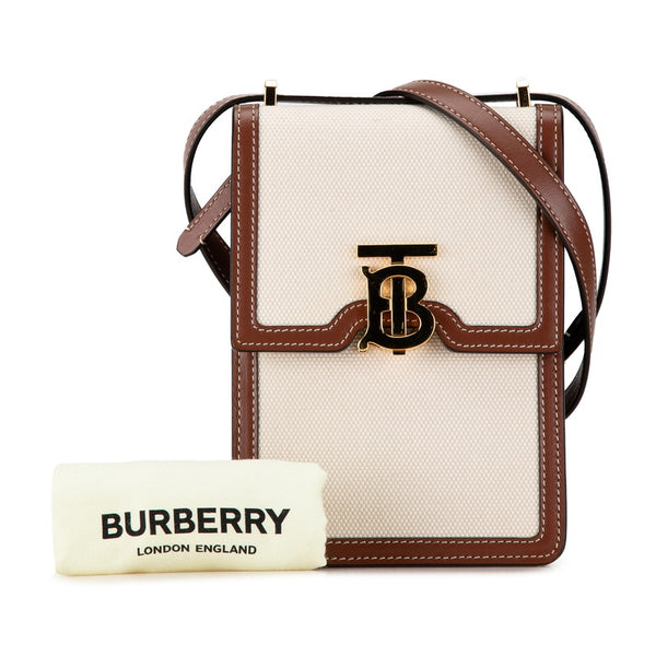 バーバリー TBロゴ 斜め掛け ショルダーバッグ ベージュ ブラウン キャンバス レザー レディース BURBERRY 【中古】