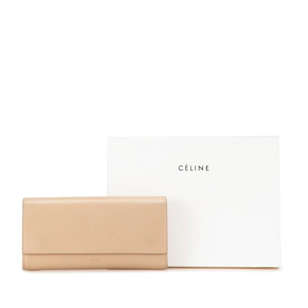 セリーヌ ラージ フラップウォレット 長財布 10B563 ベージュ レザー レディース CELINE 【中古】