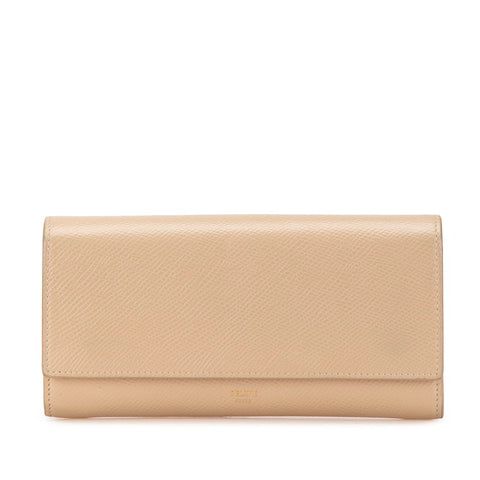 セリーヌ ラージ フラップウォレット 長財布 10B563 ベージュ レザー レディース CELINE 【中古】