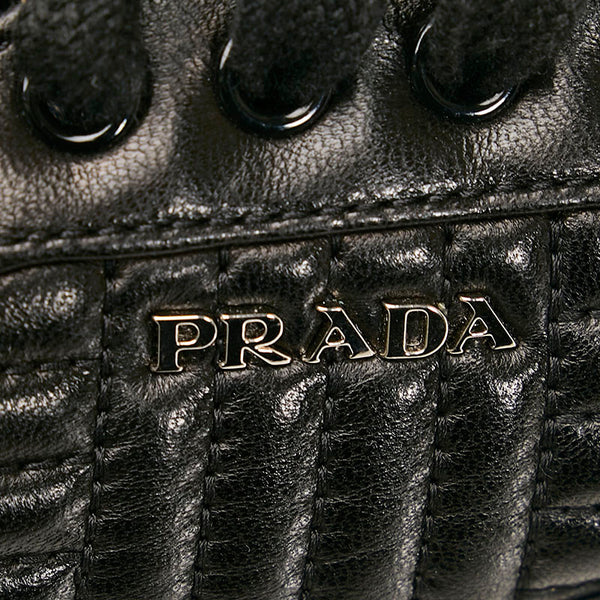 プラダ ダイヤグラム スニーカー ブラック レザー レディース PRADA 【中古】