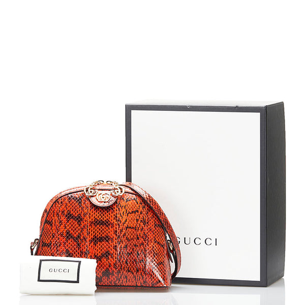 グッチ パイソン ダブルG ショルダーバッグ 499621 オレンジ ブラック パイソン レザー レディース GUCCI 【中古】