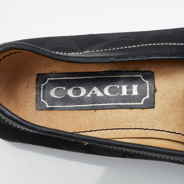 コーチ シグネチャー ビット ローファー ブラック シルバー キャンバス レザー レディース COACH 【中古】