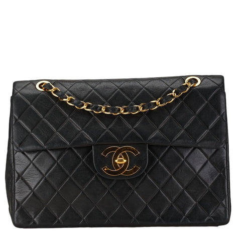 シャネル デカマトラッセ ココマーク シングルフラップ チェーン ショルダーバッグ ブラック ラムスキン レディース CHANEL 【中古】