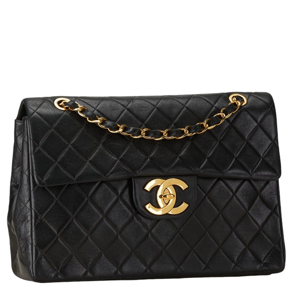 シャネル デカマトラッセ ココマーク シングルフラップ チェーン ショルダーバッグ ブラック ラムスキン レディース CHANEL 【中古】