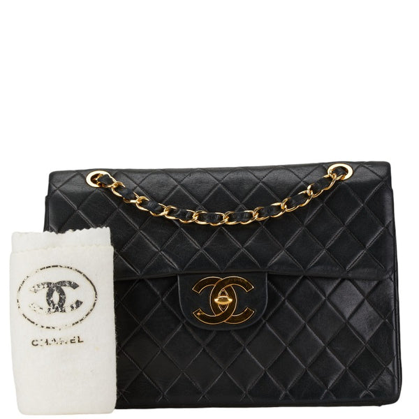 シャネル デカマトラッセ ココマーク シングルフラップ チェーン ショルダーバッグ ブラック ラムスキン レディース CHANEL 【中古】