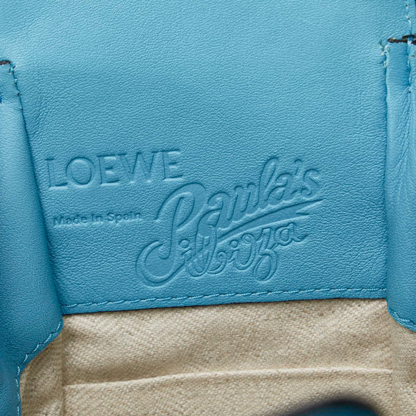 ロエベ ミニ ハンモック Paula´s Ibiza 斜め掛け ショルダーバッグ ブルー レザー キャンバス レディース LOEWE 【中古】