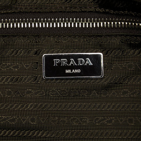 プラダ 総柄 三角ロゴプレート トートバッグ ショルダーバッグ 2WAY ベージュ ブラウン コットン レザー レディース PRADA 【中古】