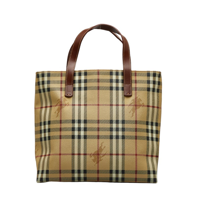 バーバリー ノバチェック シャドーホース ハンドバッグ ベージュ ブラウン PVC レザー レディース BURBERRY 【中古】