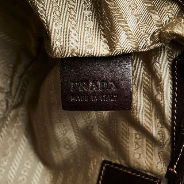 プラダ ロゴジャカード トートバッグ BR3419 ベージュ ブラウン キャンバス レザー レディース PRADA 【中古】