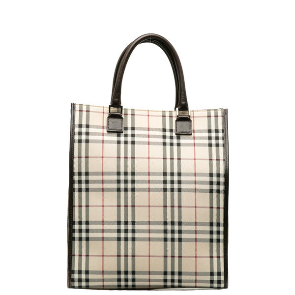 バーバリー ノバチェック ハンドバッグ トートバッグ ベージュ ブラウン キャンバス レザー レディース BURBERRY 【中古】