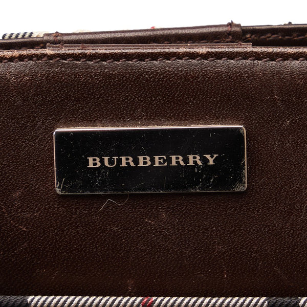 バーバリー ノバチェック ハンドバッグ トートバッグ ベージュ ブラウン キャンバス レザー レディース BURBERRY 【中古】