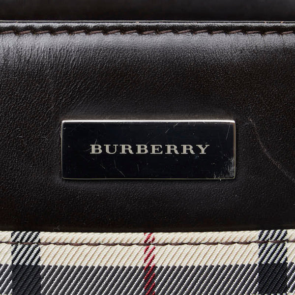 バーバリー ノバチェック ハンドバッグ ホワイト ブラック キャンバス レザー レディース BURBERRY 【中古】