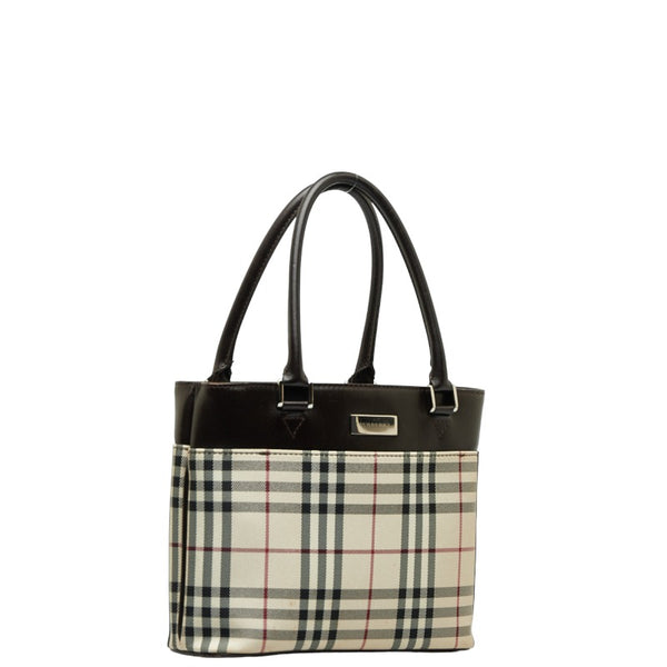 バーバリー ノバチェック ハンドバッグ ホワイト ブラック キャンバス レザー レディース BURBERRY 【中古】