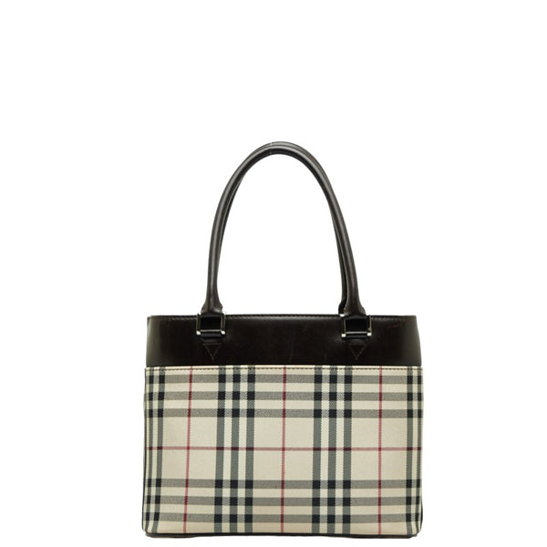 バーバリー ノバチェック ハンドバッグ ホワイト ブラック キャンバス レザー レディース BURBERRY 【中古】