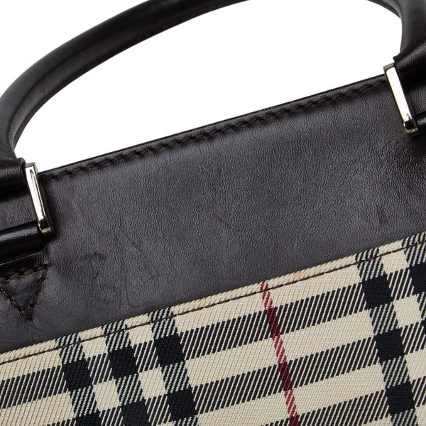 バーバリー ノバチェック ハンドバッグ ホワイト ブラック キャンバス レザー レディース BURBERRY 【中古】