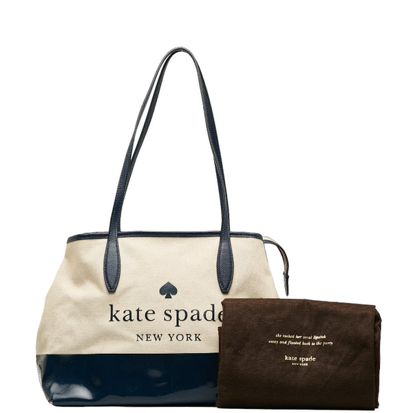 ケイトスペード ハンドバッグ トートバッグ ネイビー アイボリー キャンバス エナメル レザー レディース Kate Spade 【中古】