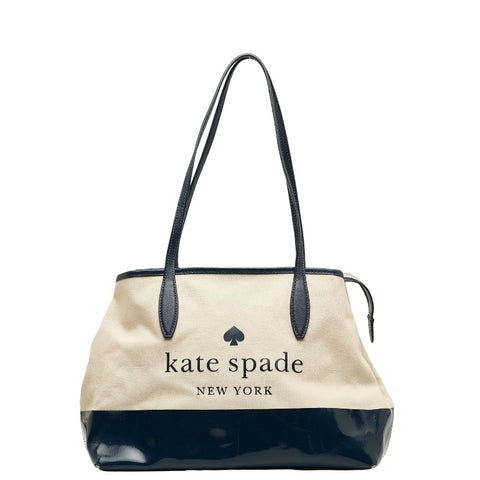 ケイトスペード ハンドバッグ トートバッグ ネイビー アイボリー キャンバス エナメル レザー レディース Kate Spade 【中古】