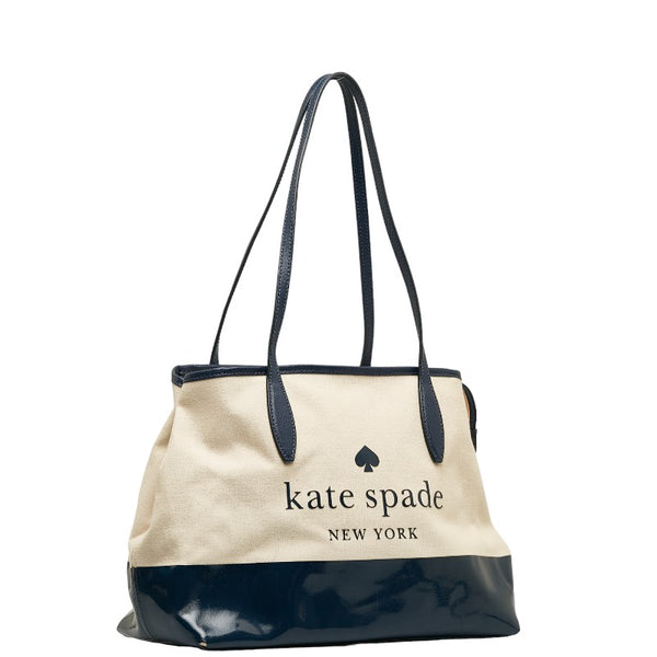 ケイトスペード ハンドバッグ トートバッグ ネイビー アイボリー キャンバス エナメル レザー レディース Kate Spade 【中古】