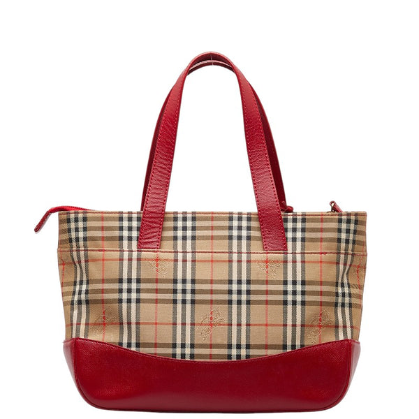 バーバリー ノバチェック シャドーホース ハンドバッグ トートバッグ ベージュ レッド キャンバス レザー レディース BURBERRY 【中古】