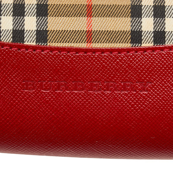 バーバリー ノバチェック シャドーホース ハンドバッグ トートバッグ ベージュ レッド キャンバス レザー レディース BURBERRY 【中古】