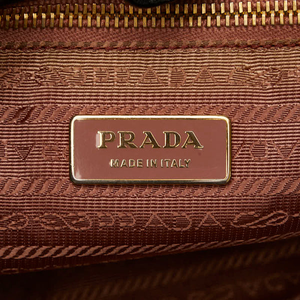 プラダ リボン トートバッグ ハンドバッグ ブラック ナイロン レザー レディース PRADA 【中古】