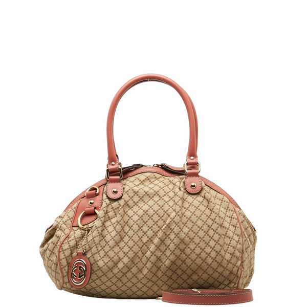 グッチ ディアマンテ スーキー ハンドバッグ ショルダーバッグ ２WAY 223974 ベージュ ピンク キャンバス レザー レディース GUCCI 【中古】