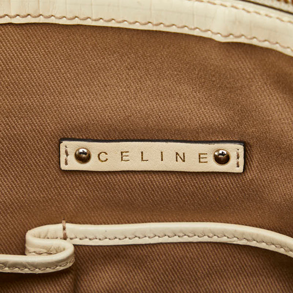 セリーヌ マカダム ハンドバッグ ミニボストンバッグ ベージュ ホワイト キャンバス レザー レディース CELINE 【中古】