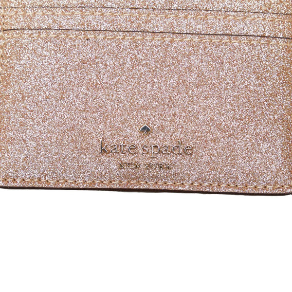 ケイトスペード ティンセル グリッター カードケース パスケース 名刺入れ K9261 ローズゴールド レザー レディース Kate Spade 【中古】