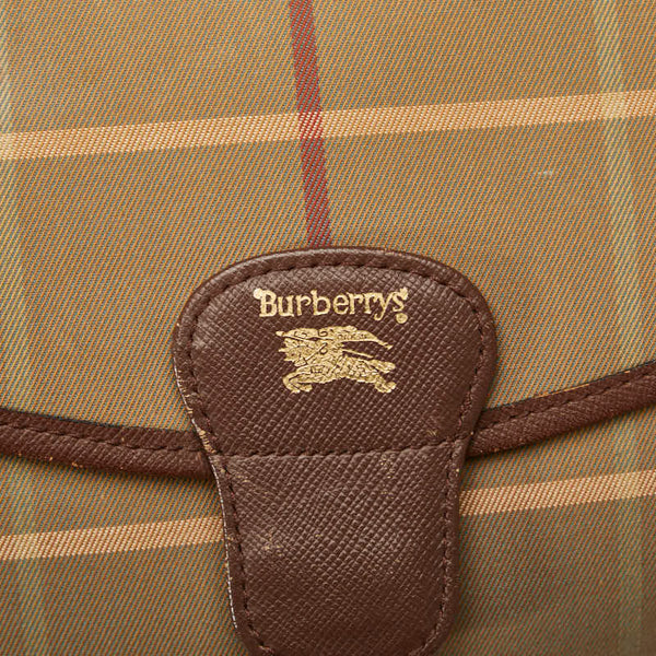 バーバリー チェック クラッチバッグ カーキ ブラウン キャンバス レザー レディース BURBERRY 【中古】