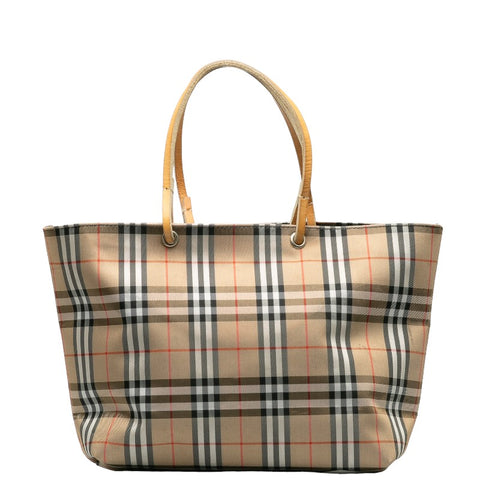 バーバリー ノバチェック ハンドバッグ ベージュ マルチカラー キャンバス レザー レディース BURBERRY 【中古】