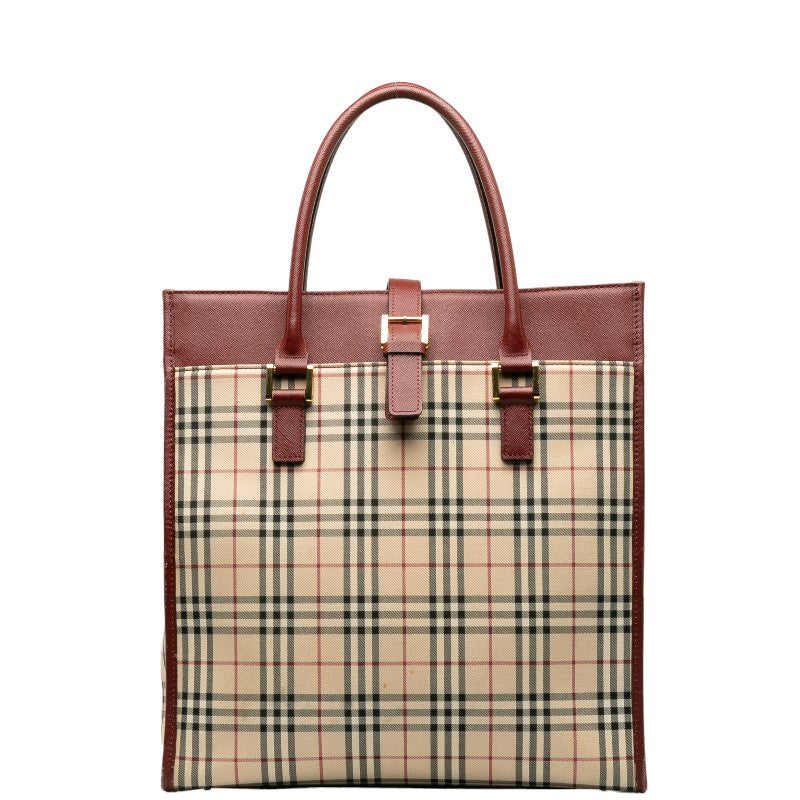 バーバリー ノバチェック トートバッグ ハンドバッグ ベージュ マルチカラー キャンバス レザー レディース BURBERRY 【中古】