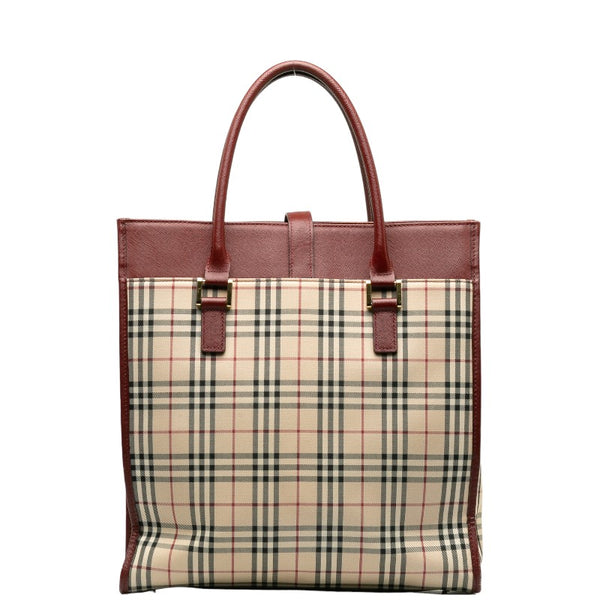 バーバリー ノバチェック トートバッグ ハンドバッグ ベージュ マルチカラー キャンバス レザー レディース BURBERRY 【中古】