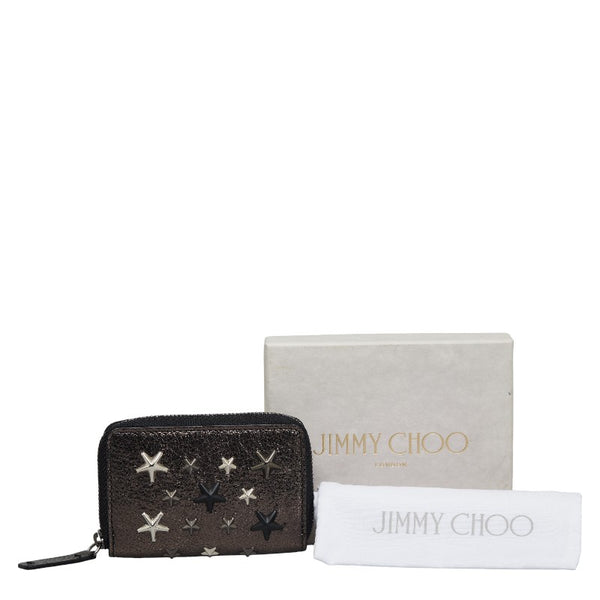 ジミーチュウ スタッズ コインケース ラウンドファスナー シルバー ブラック レザー レディース JIMMY CHOO 【中古】