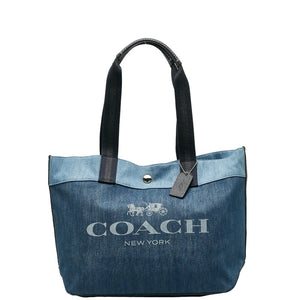 コーチ ロゴ トートバッグ 91131 ブルー デニム レディース COACH 【中古】