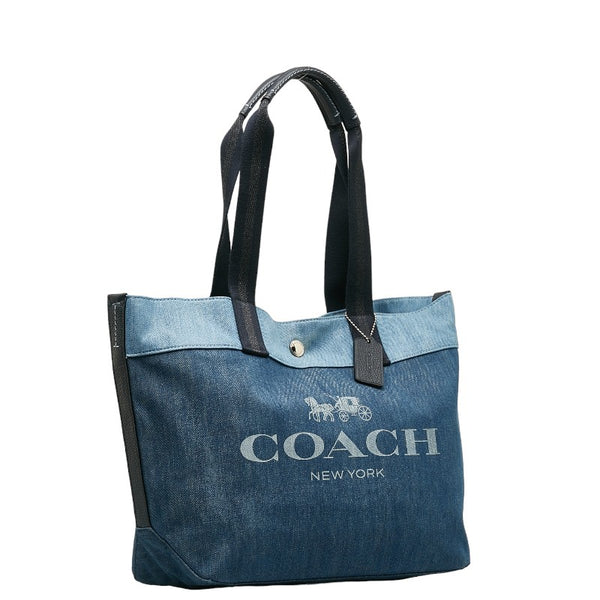 コーチ ロゴ トートバッグ 91131 ブルー デニム レディース COACH 【中古】