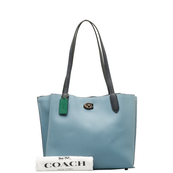 コーチ ウィロウ カラーブロック ハンドバッグ トートバッグ C0692 ライトブルー レザー レディース COACH 【中古】