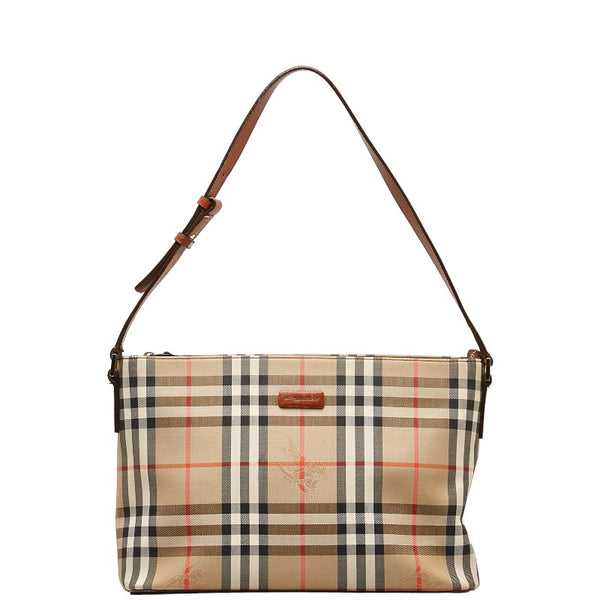 バーバリー ノバチェック シャドーホース ワンショルダーバッグ ベージュ キャンバス レザー レディース BURBERRY 【中古】