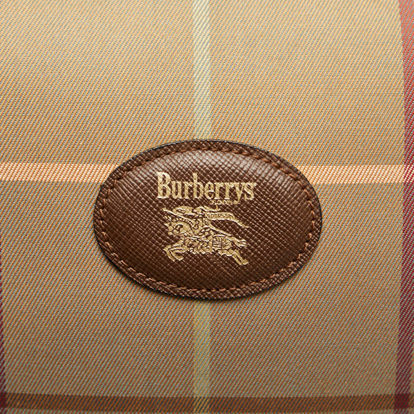 バーバリー チェック ハンドバッグ ミニボストンバッグ カーキ ブラウン キャンバス レザー レディース BURBERRY 【中古】