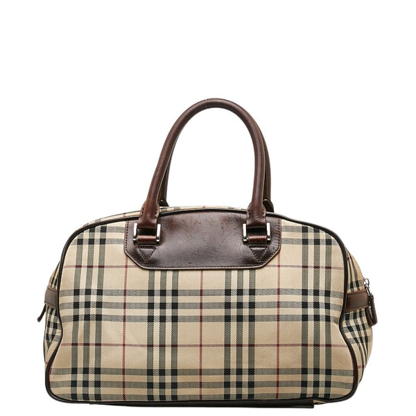 バーバリー ノバチェック ハンドバッグ ベージュ ブラウン キャンバス レザー レディース BURBERRY 【中古】