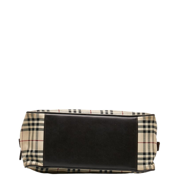 バーバリー ノバチェック ハンドバッグ ベージュ ブラウン キャンバス レザー レディース BURBERRY 【中古】