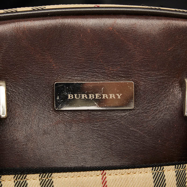 バーバリー ノバチェック ハンドバッグ ベージュ ブラウン キャンバス レザー レディース BURBERRY 【中古】