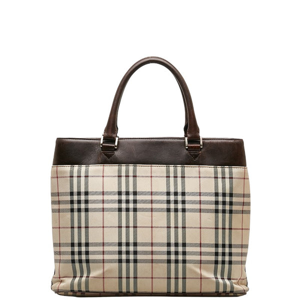 バーバリー ノバチェック ハンドバッグ ベージュ ブラウン キャンバス レザー レディース BURBERRY 【中古】