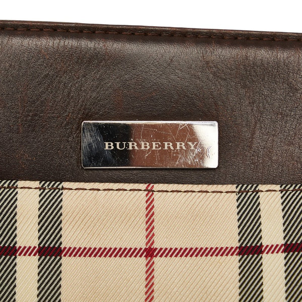 バーバリー ノバチェック ハンドバッグ ベージュ ブラウン キャンバス レザー レディース BURBERRY 【中古】