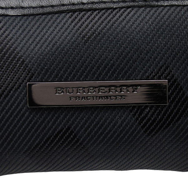 バーバリー ロゴプレート 3連 ポーチ ブラック ナイロン レザー レディース BURBERRY 【中古】