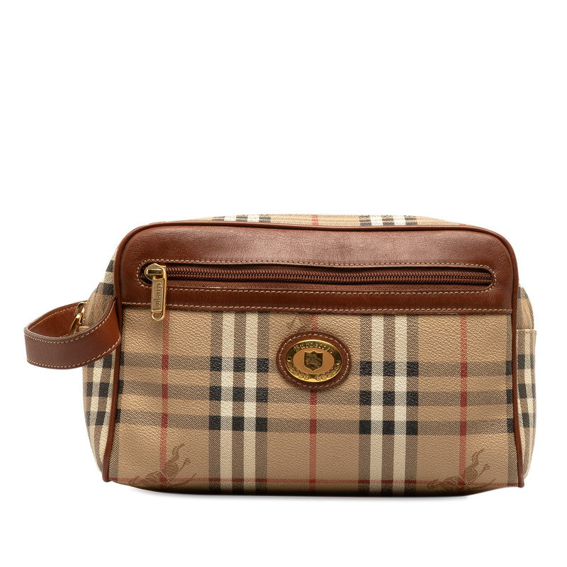 バーバリー ノバチェック シャドーホース セカンドバッグ クラッチバッグ ベージュ ブラウン PVC レザー メンズ BURBERRY 【中古】